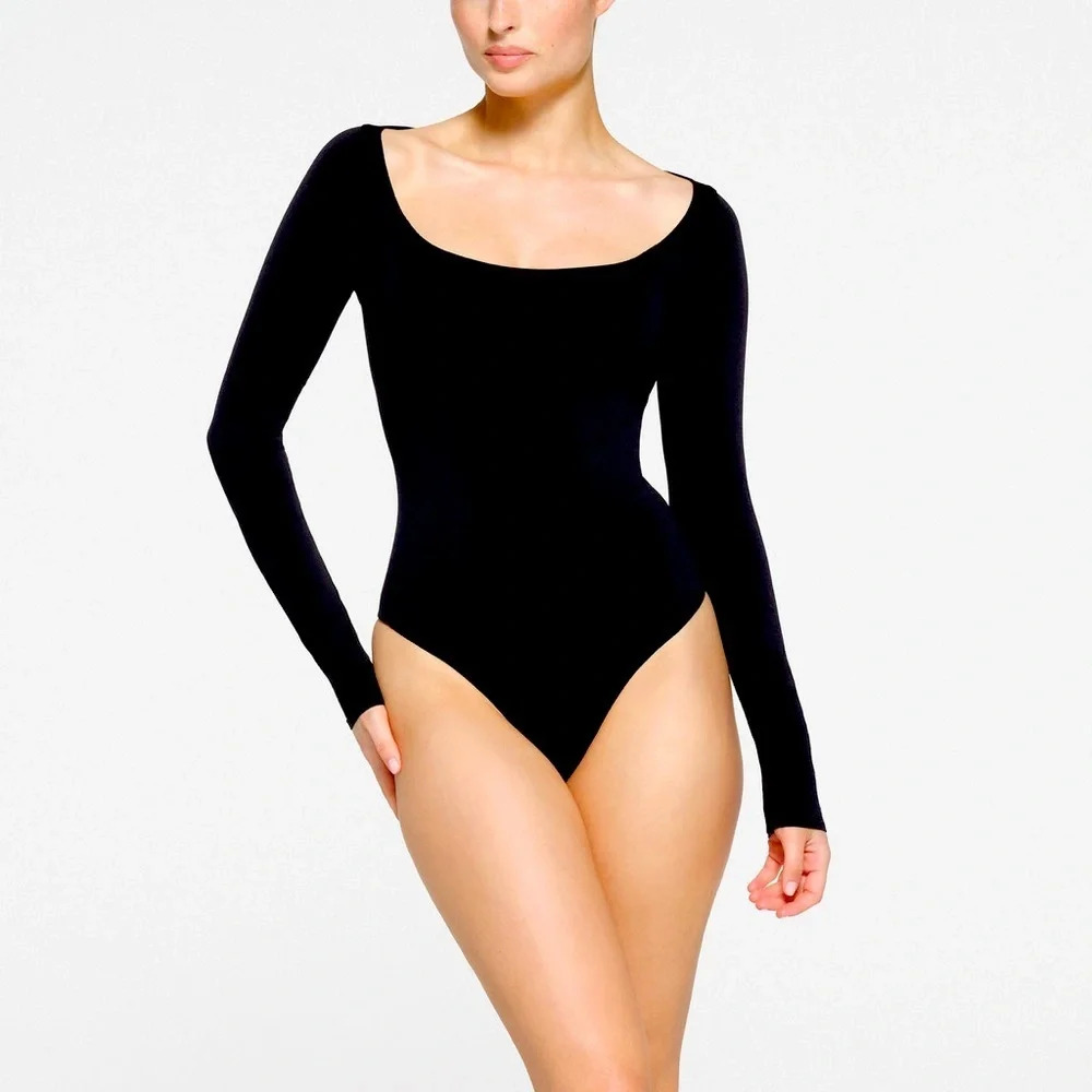 SKIMS Black Long Sleeve Scoop Neck Bodysuit